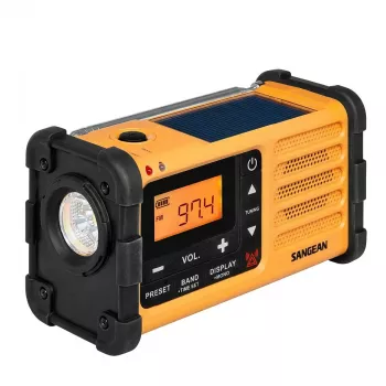 Przenośne radio awaryjne Sangean MMR-88 (USB-C) żółte — korba, panel słoneczny, bateria, AM/FM, alert pogodowy