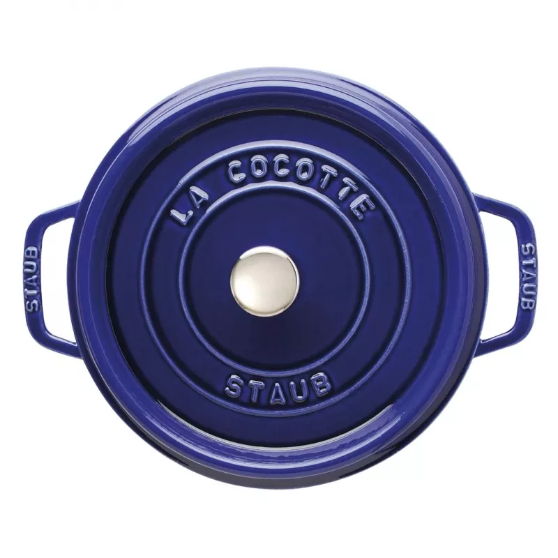 Staub 24 cm okrągły garnek żeliwny ciemnoniebieski