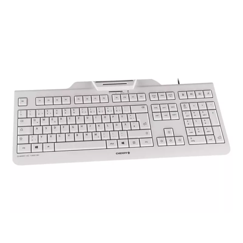 Klawiatura CHERRY KC 1000 SC przewodowa klawiatura z czytnikiem kart inteligentnych jasnoszara USB QWERTY UK