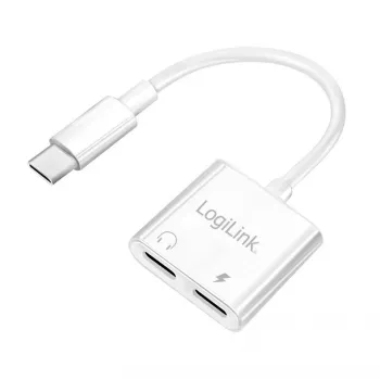 LogiLink Adapter audio USB-C USB-C/M na 2x USB-C/F 60W PD biały