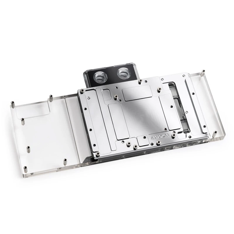 Blok wodny i backplate do GPU BitsPower BP-VG3090EVXC3 — akryl, miedź, stal chromowo-niklowa, 125,4×263,7×25 mm