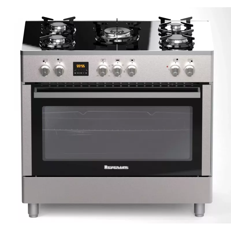 Wolnostojąca kuchenka gazowo-elektryczna Ravanson KWGE-K90, 5 stref gotowania, 90 cm, inox