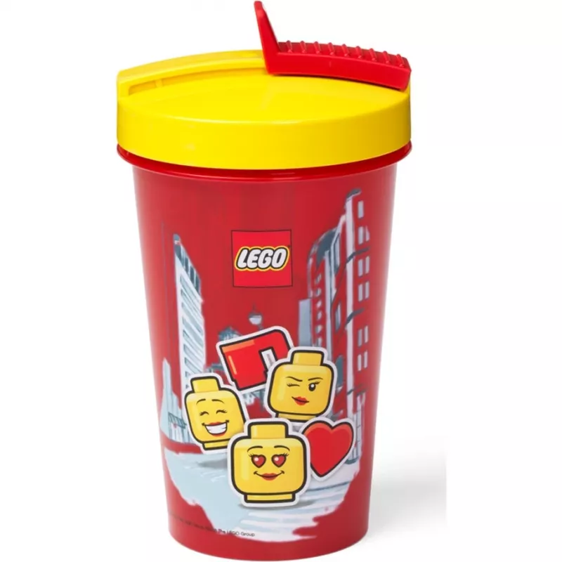 Kubek ze słomką Room Copenhagen LEGO Iconic Girl jaskrawoczerwony 500 ml (czerwony/żółty)