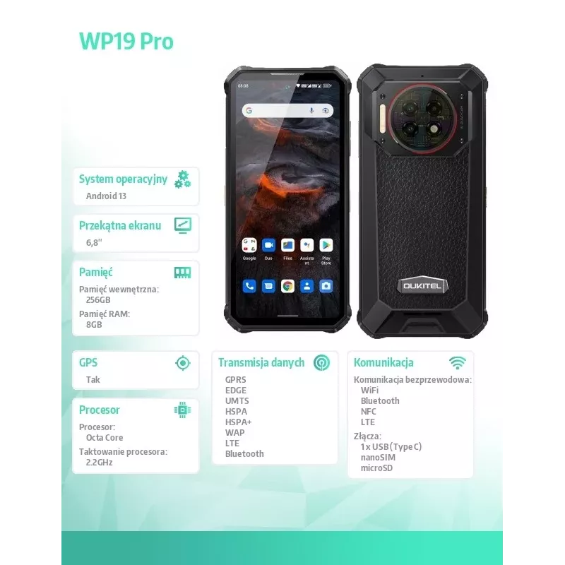 Smartphone Oukitel WP19 Pro 6.78 cala 8GB/256GB Czarny