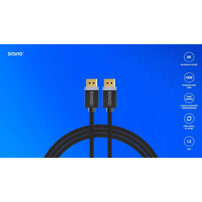 Kabel DisplayPort Savio CL-165 1 m Czarny