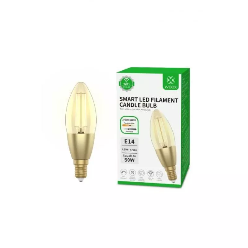 WOOX R5141 Żarówka LED Smart Candle C37 Filament, Wi-Fi, E14, 4,9W, 470 lm, Ciepła biel 2700K
