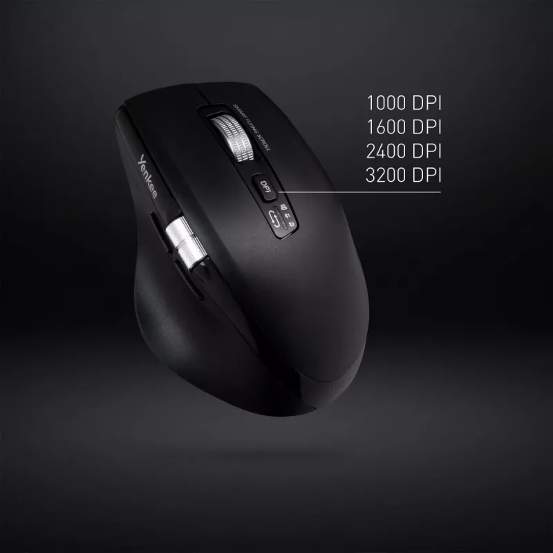 Mysz bezprzewodowa YENKEE SPIN DUAL 2095BK — kompaktowa mysz optyczna dwutrybowa, model YMS 2095B SPIN