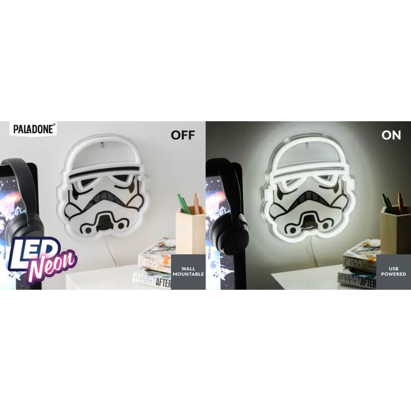 Lampa neonowa LED do montażu na ścianie Paladone Stormtrooper model PP14595SWVN, dekoracyjne oświetlenie Star Wars