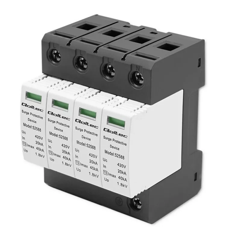 Ogranicznik przepięć QOLTEC 52588 AC 4P 420V T2 C — 4-biegunowy ogranicznik przepięć AC, 420 V, Typ 2