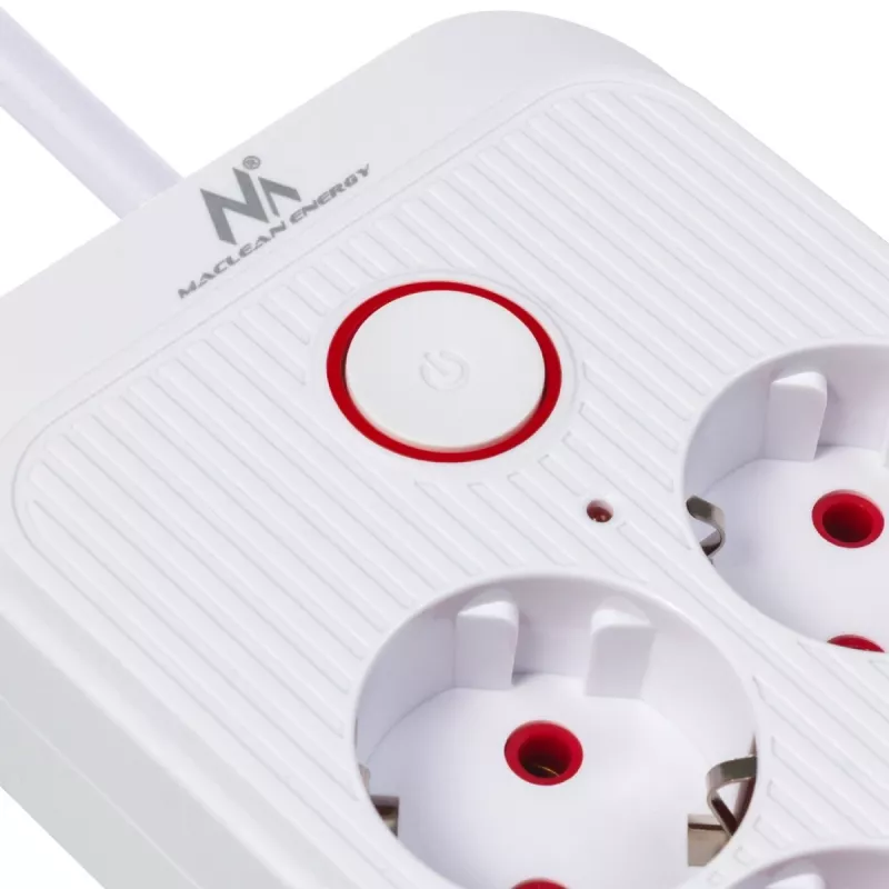 Listwa zasilająca MACLEAN MCE391 W — 6 gniazd, 4×USB-A + 1×USB-C, kabel 3 m, 110–240 V, 2500 W, biała