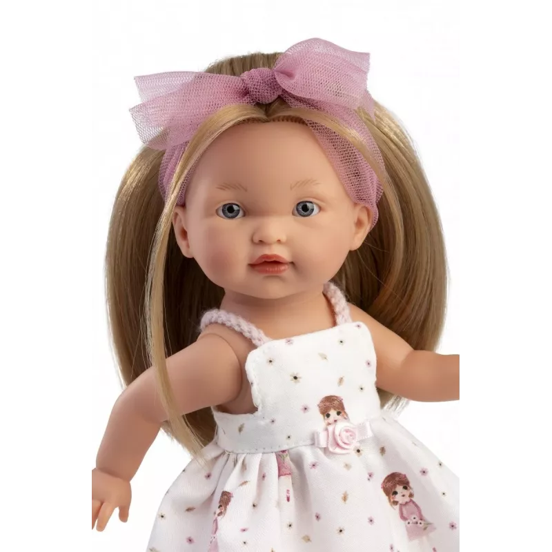 Lalka Llorens Valeria 28 cm — realistyczne detale, miękki korpus, głowa i kończyny z winylu