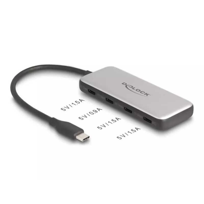 DeLOCK 64261 USB 3.2 Gen 1 Type-C Hub 10000 Mbit/s Czarny Szary