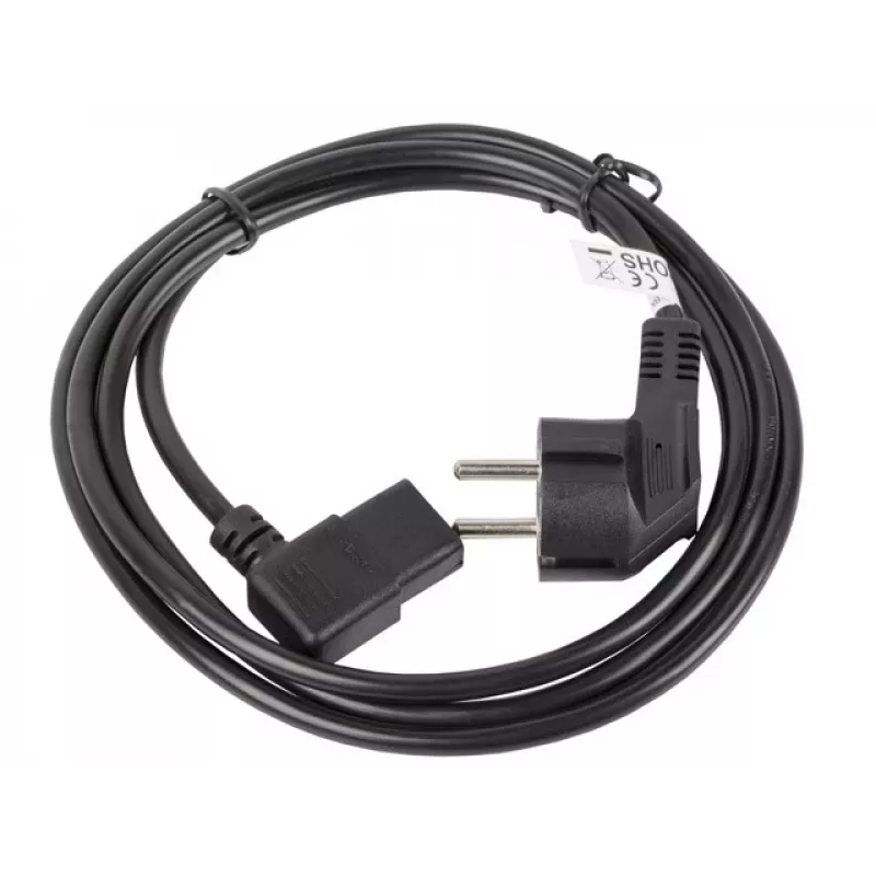 Kabel zasilający LANBERG CA-C13C-12CC-0018-BK, 2 m, złącze C13 do CEE7/7, czarny, kątowe C13