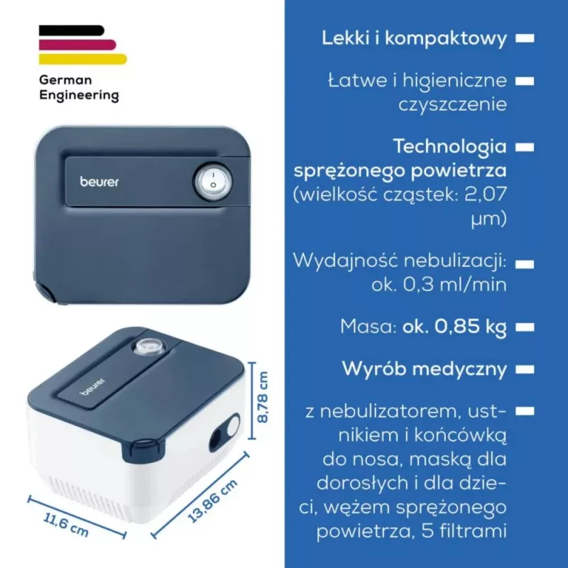 Przenośny inhalator Beurer IH16 nebulizator do leczenia astmy i terapii oddechowej