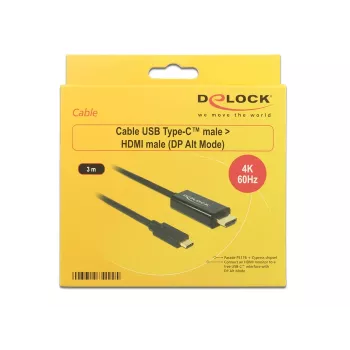 adapter kablowya wideo DeLOCK 85292 USB Type-C na HDMI 3m Czarny