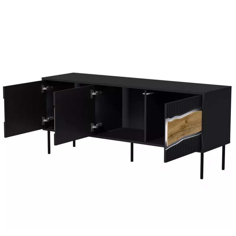 Szafka TV cama meble INSERTO 3D 143,5x40x61,5 cm czarna z LED, blat z płyty wiórowej