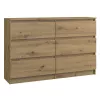 Komoda Top e shop M6 120 ARTISAN, wykończenie dąb, 6 szuflad, 1200×300×770 mm