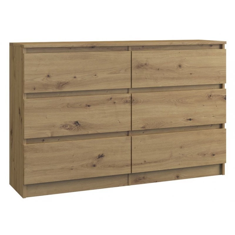 Komoda Top e shop M6 120 ARTISAN, wykończenie dąb, 6 szuflad, 1200×300×770 mm