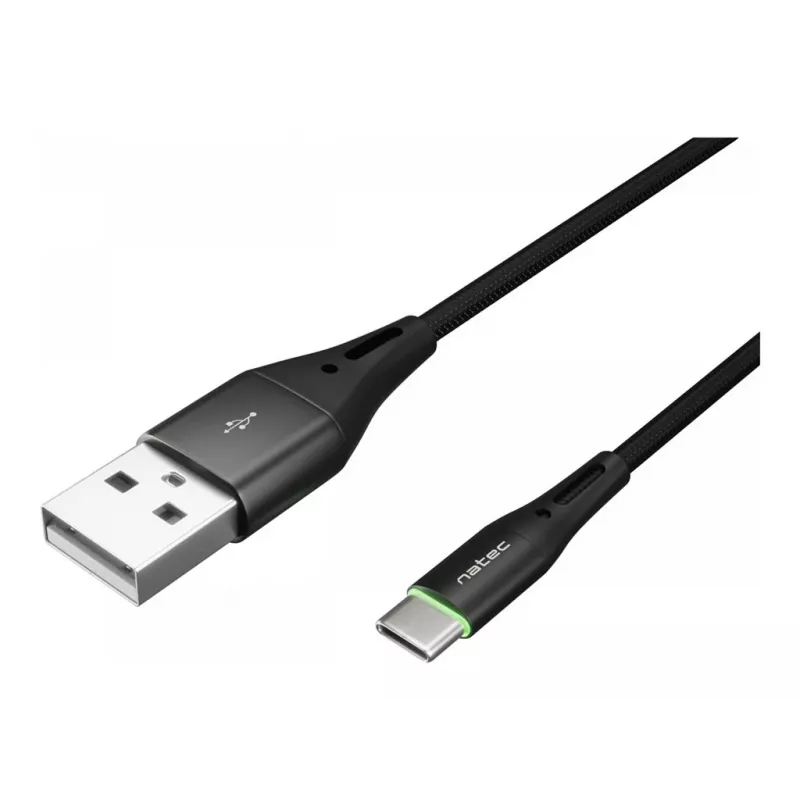 Kabel NATEC USB-C/A 2.0 1m prati LED czarny nylon