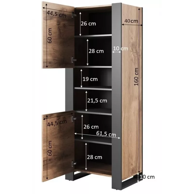 WOOD Regał 65x40x170,5 dąb wotan + antracyt