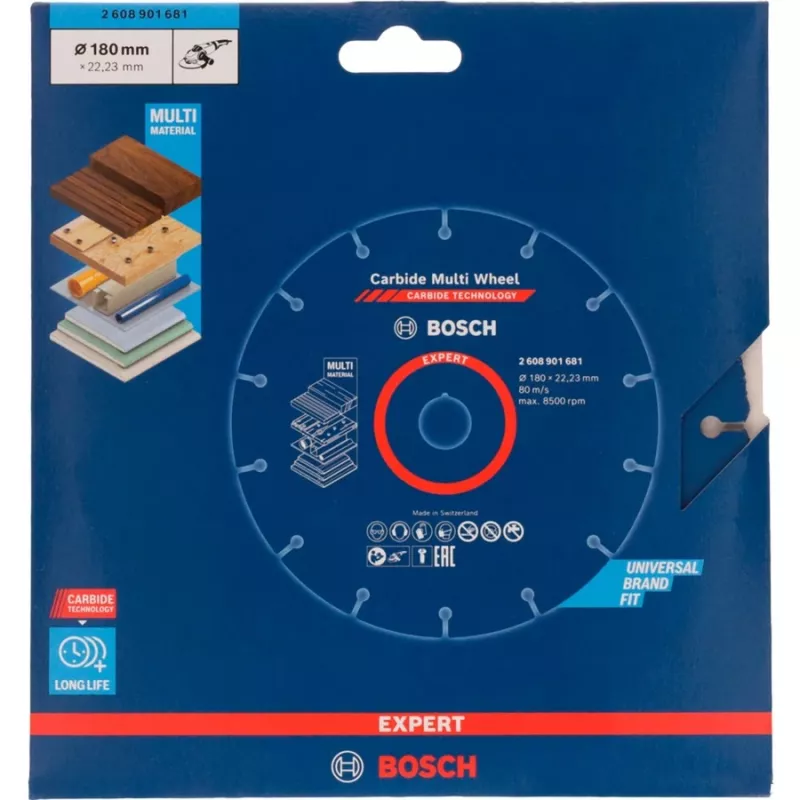 Tarcza tnąca Bosch EXPERT Carbide MultiWheel 180 mm Ø, otwór 22,23 mm