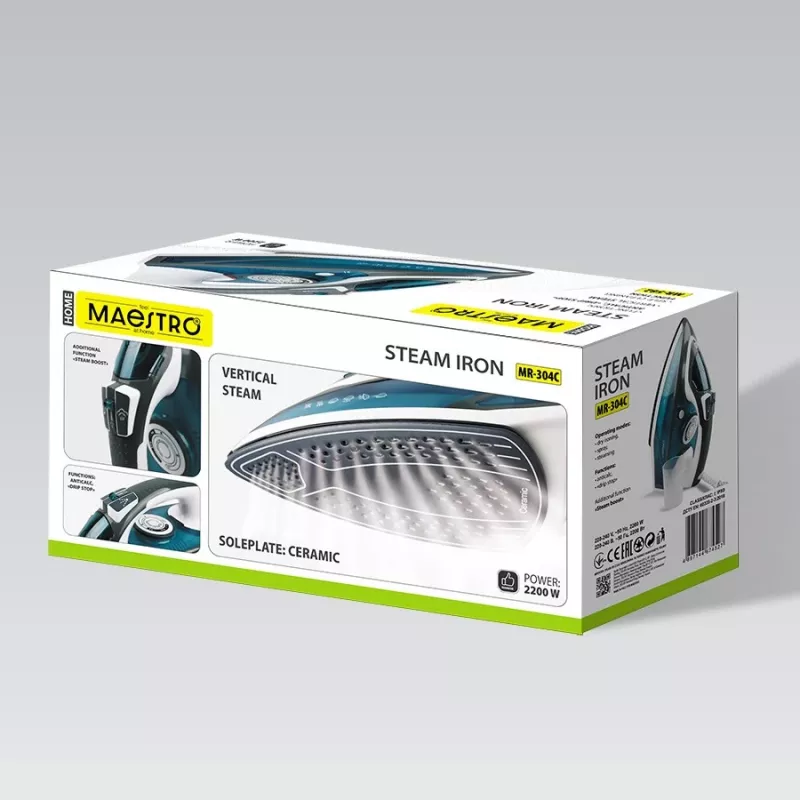 Żelazko parowe Maestro MR-304C, 2200W, biało-niebieskie — żelazko parowe do użytku domowego