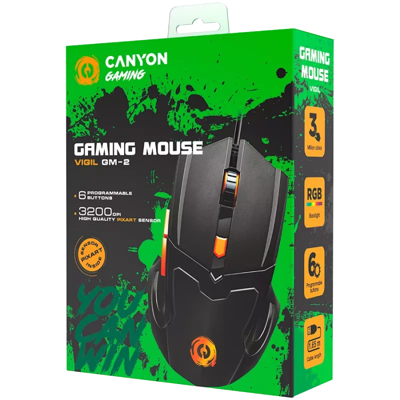 Mysz CANYON Vigil GM-2 RGB 6 przycisków Przewodowa Czarna