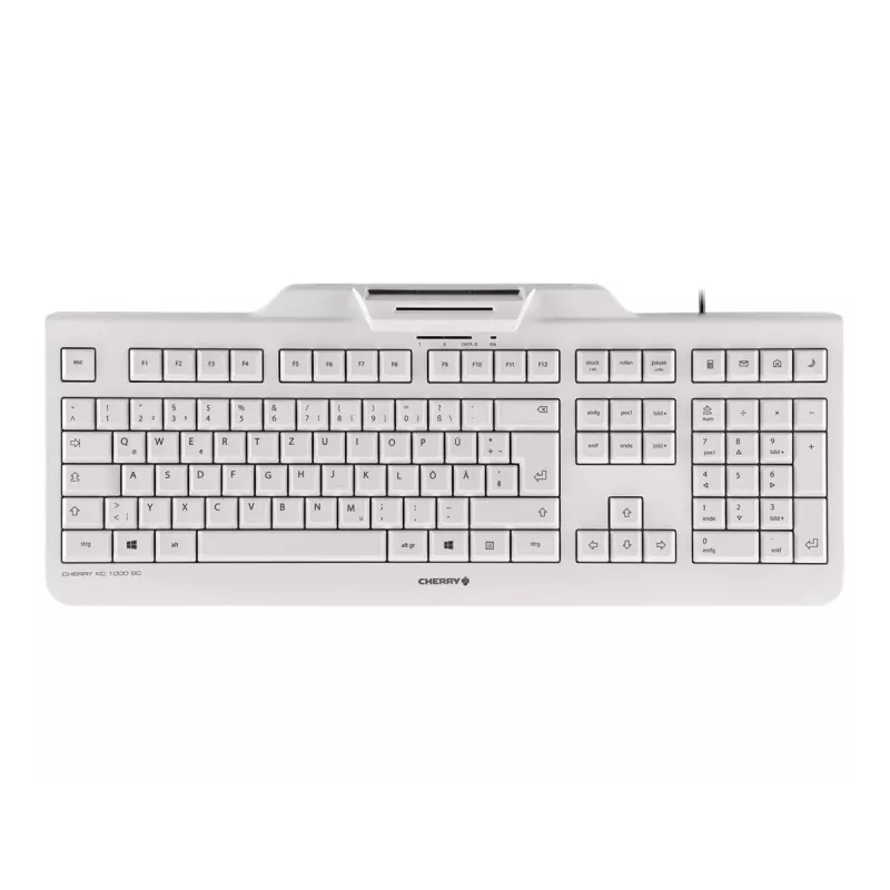 Klawiatura CHERRY KC 1000 SC przewodowa klawiatura z czytnikiem kart inteligentnych jasnoszara USB QWERTY UK