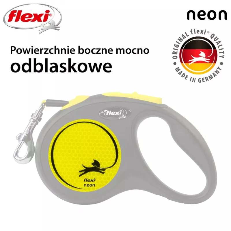 Automatyczna smycz Flexi New NEON 5 m – smycz taśmowa, dla małych psów do 15 kg, czarno-żółta