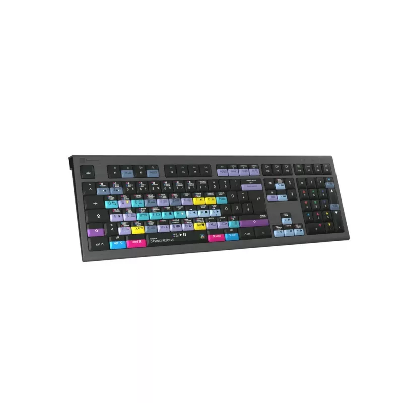 Logickeyboard ASTRA 2 klawiatura DaVinci Resolve do Maca, pełnowymiarowa, przewodowa USB, mechanizm nożycowy, QWERTZ niemiecka, czarna
