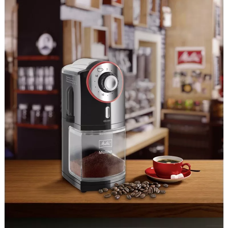 Melitta Molino 100 W Czarny, Czerwony, Stal nierdzewna