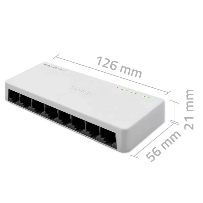 Przełącznik sieciowy QOLTEC 52246 — 8 portów RJ45, 100 Mbps