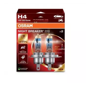 Halogenowa żarówka reflektorowa Osram NIGHT BREAKER 220 H4 — zestaw dwóch sztuk, 12 V 60/55 W