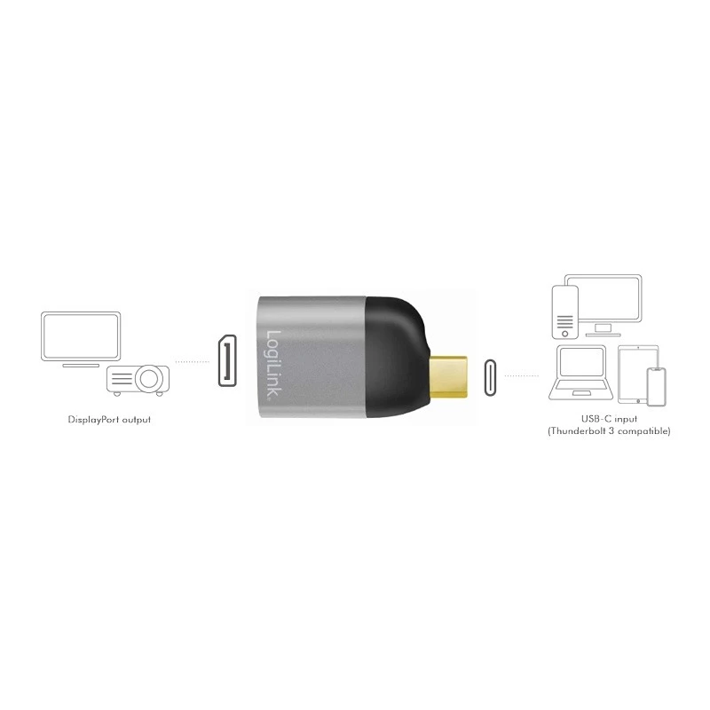 LogiLink CUA0204 USB-C na DisplayPort przejściówka/adapter złącza złącza czarno-szary