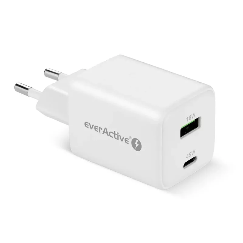 Ładowarka sieciowa everActive SC-450Q 45W 1×USB-C 1×USB-A biała