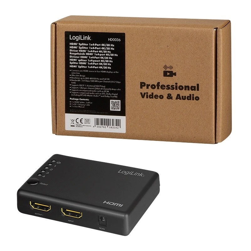 Rozdzielacz HDMI 1x4-port, 4K/30Hz