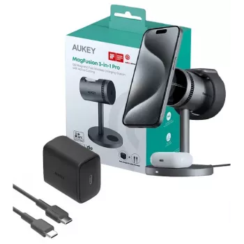 Ładowarka bezprzewodowa 3w1 z chłodzeniem LC-MC311A 15W Qi2 MagSafe + zasilacz 30W PD