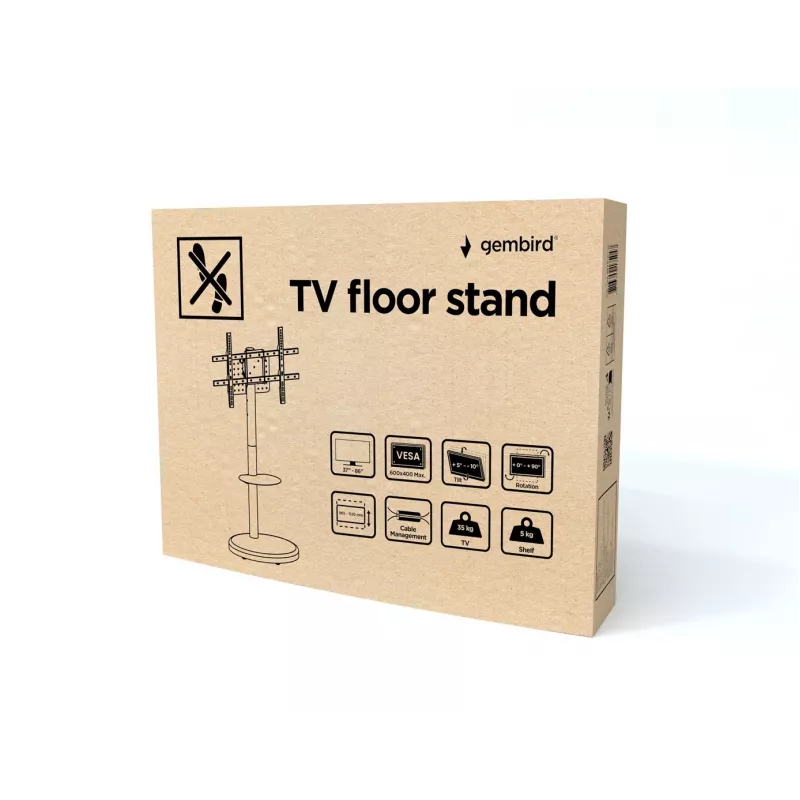 Wolnostojący stojak pod telewizor GEMBIRD TVS-86TR-01-W do telewizorów 37–86 cali, biały, obrotowy i z regulacją nachylenia, VESA 200x200–600x400, maks. obciążenie 50 kg