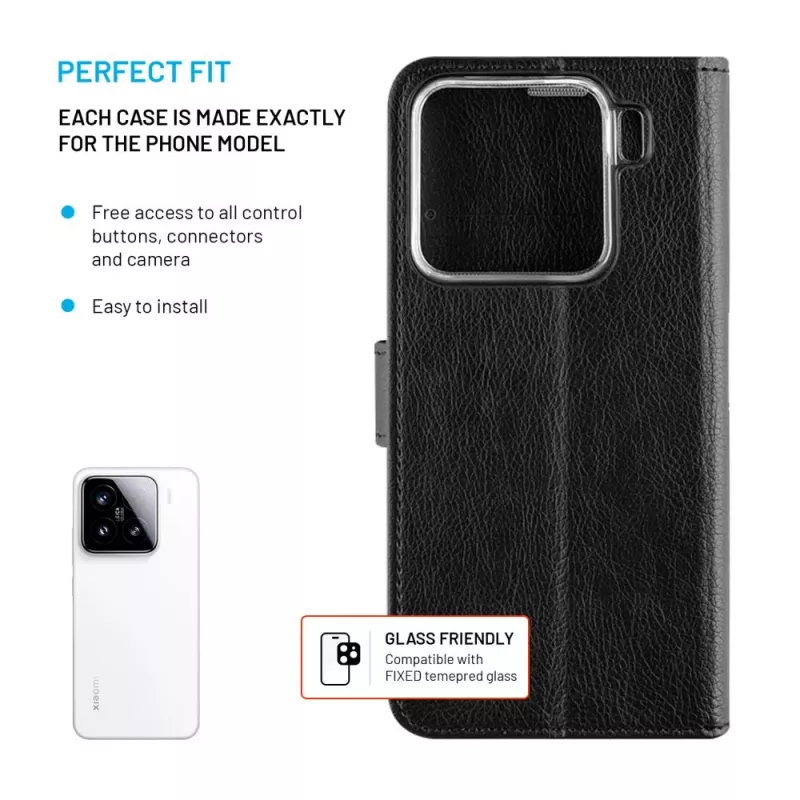 Fixed Opus | Etui Książkowe | Xiaomi | 15 | Skóra | Czarny