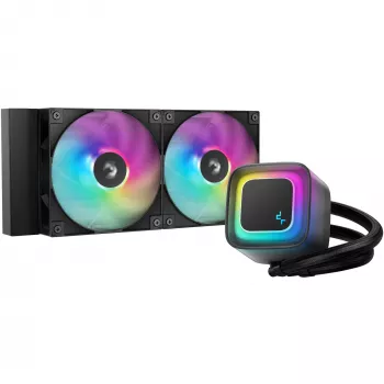 Chłodzenie cieczą typu all-in-one DeepCool LE240 V2 240mm, 2 wentylatory 120mm, łożysko hydrauliczne, wsparcie dla AM5, rurki 41 cm, czarny
