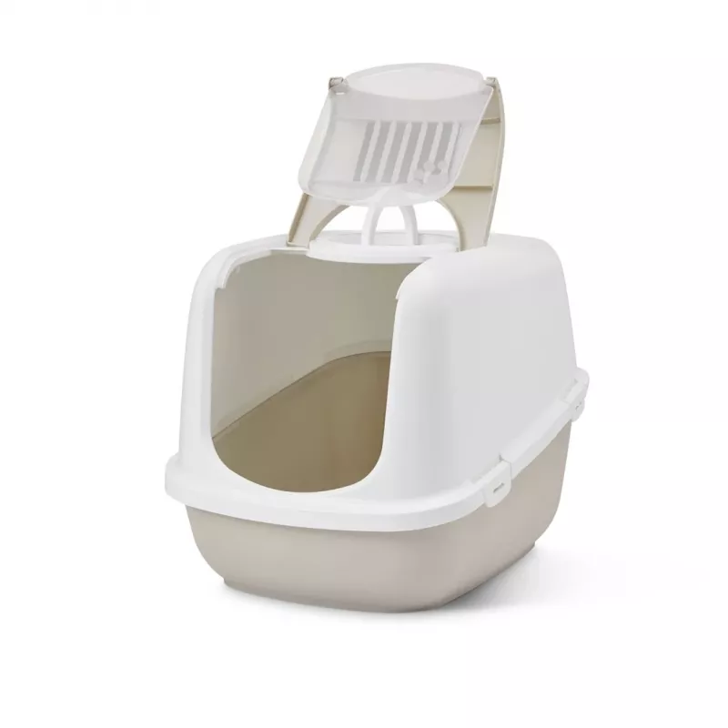Kryta kuweta dla kota Savic Nestor Jumbo, plastik, 66,5×48,5×46,5 cm, kawowy/biały