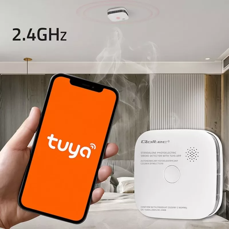Czujnik dymu z baterią Tuya WiFi LED