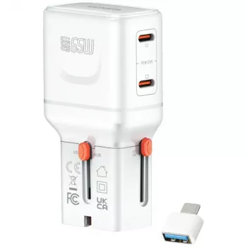 Ładowarka podróżna World 65W USB-C + USB-A biała