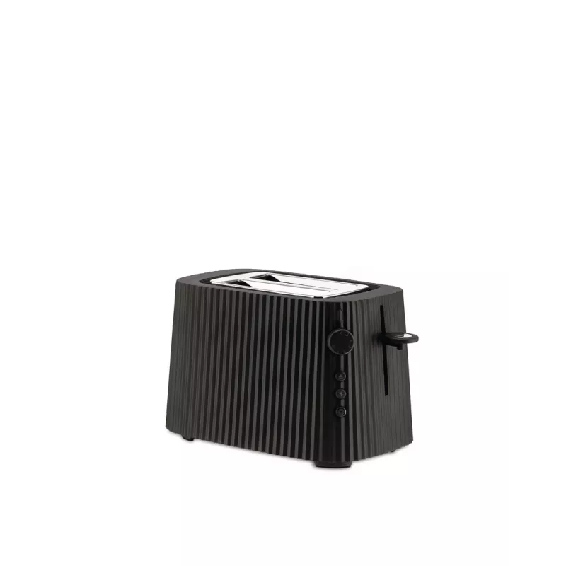 Toster Alessi MDL08B Czarny — Design Plissé, 6 stopni przyrumieniania, tryb bajgiel/rozmrażanie/podgrzewanie, 340×185×250 mm
