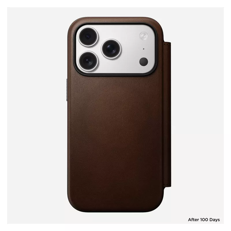 Skórzane etui z klapką Nomad Modern Leather Folio na iPhone 17 Pro — brązowe, pasuje do 6,3 cala (16 cm), 4 kieszenie na karty