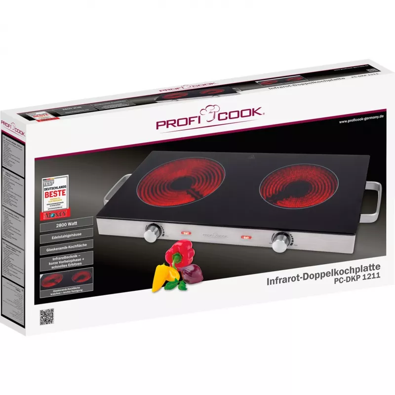 Płyta ceramiczna ProfiCook PC-DKP 1211, 2 strefy grzania, powierzchnia szklano-ceramiczna, sterowanie pokrętłami