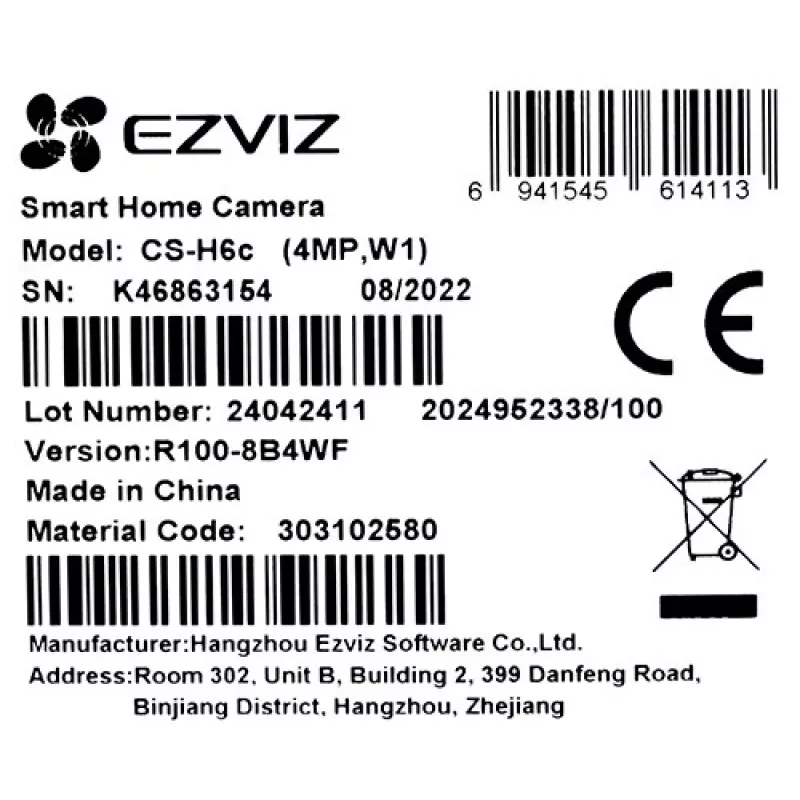 Kamera bezpieczeństwa IP EZVIZ H6c 1920 x 1080, wewnętrzna, kulista, Wi‑Fi i Ethernet, obiektyw 4 mm, widok 360°, microSD do 256 GB