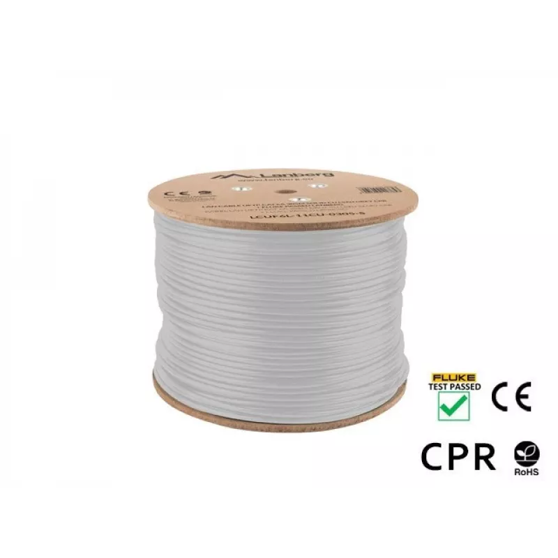 Kabel sieciowy LANBERG LCUF6L-11CU-0305-S U/FTP Cat6a na bębnie, 305 m, 23 AWG, 500 MHz, szary