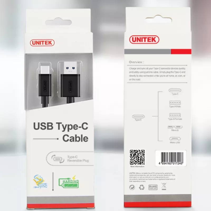 UNITEK Y-C474BK kabel USB USB 3.2 Gen 1 (3.1 Gen 1) 1 m USB A USB C Czarny