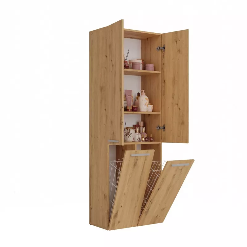Wolnostojąca szafka łazienkowa top e shop NEL 2K DD ART KPL — rama dębowa, wolnostojąca, 600×300×1740 mm, 3 półki